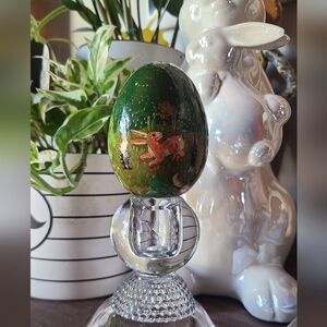 Vintage Folk Art Handpainted Animals In The Forest Decorative Egg
